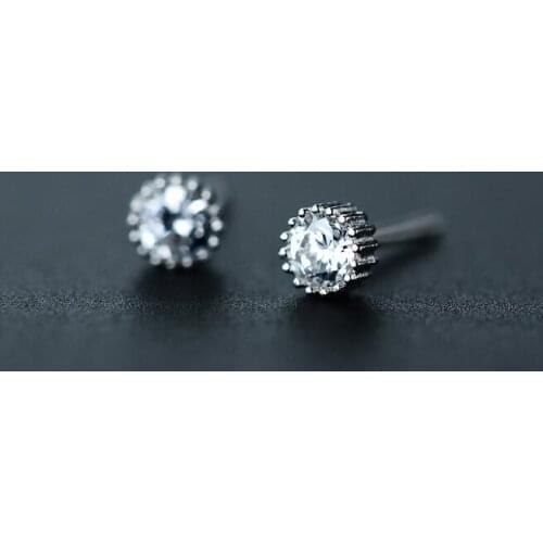Shinny Ladys Real. 925 sterling silver jewelry Round CZ AAA+ stone Stud Earrings TINNY/ SMALL 3MM GTLE881