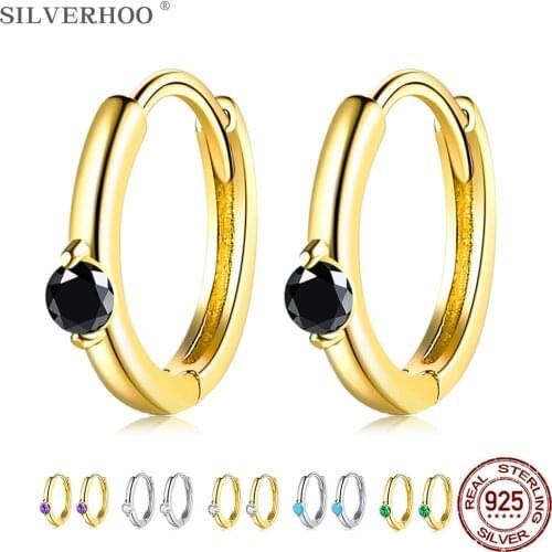 SILVERHOO 925 Sterling Silver Hoop Earring Adorable Multi-Color Women Earrings Charming Cute Fine Jewelry Wedding Lover Present