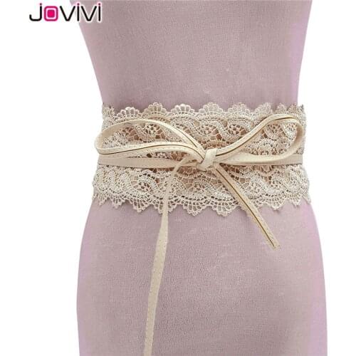 Jovivi 1 pc Faux Leather Bow-Knot Elastic Waist Belts Women Lace Wide Belts Cummerbund Ladies Wedding Dress Waistband 4 Colors