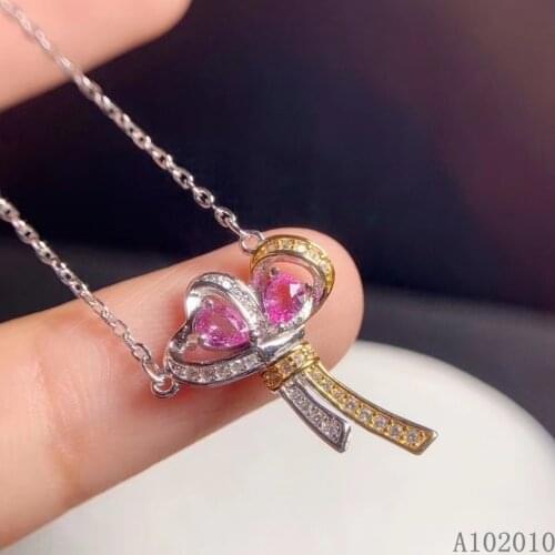 KJJEAXCMY fine jewelry 925 Sterling Silver inlaid natural pink sapphire popular girl new Pendant Necklace support test
