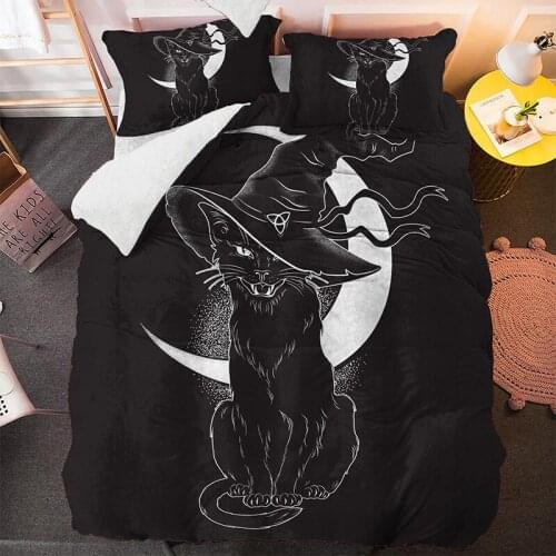 Black Cat Moon Comforter Bedding Set White 3D Print Luxury Queen King Single Duvet Cover Set Home Textile Decor Cartoon Fantasy