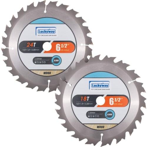 Luckyway 2-Pack 6-1/2 Inch 18T&24T with 5/8 Inch Arbor TCT Circular Saw Blade for Cutting Wood