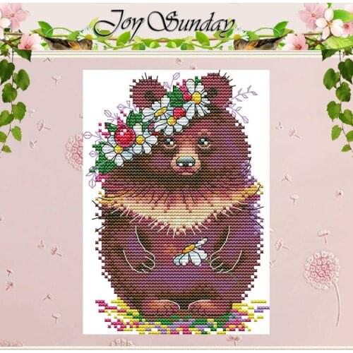 Bear With Flowers Animals Counted 11CT 14CT Cross Stitch Sets DIY Chinese Cross-stitch Kits Embroidery Needlework home decor