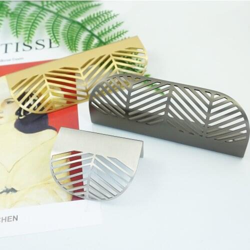 MFYS 1.57"3.78" Brass Cabinet Handles Gold Hollow Leaves Drawer Pull handle Modern Wardrobe Kitchen Door Knob Furniture Hardware