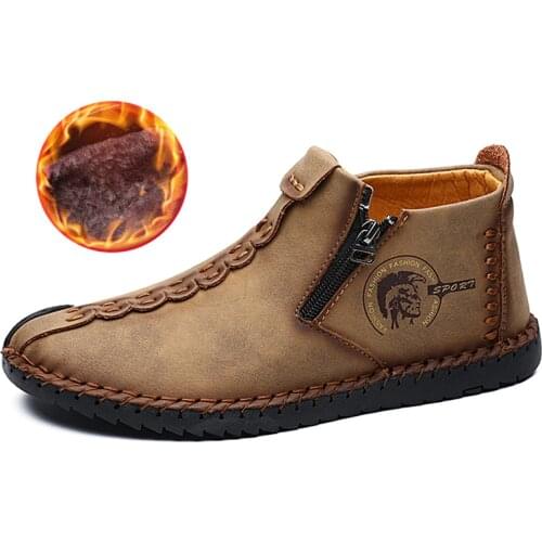 Plus Size Men Winter boots Split Leather Boots Men Snow Boots Super Comfort Winter Shoes Men Ankle Boots Fur Men Shoes Snow