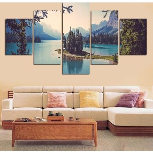 5 Panel Full Drill Square Round DIY Diamond Painting Forest water and tree Landscape Diamond Embroidery Rhinestone