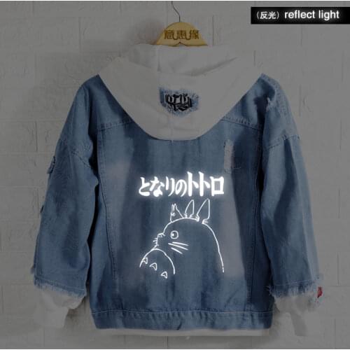 New Spring Miyazaki Hayao Totoro hoodie Anime Coat Men reflect light Women Fashion Denim Jacket