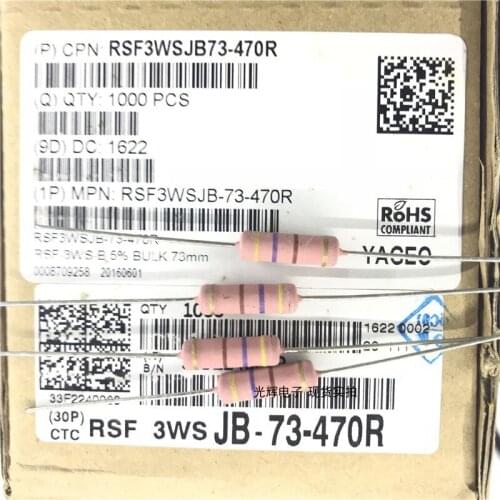 Original new 100% RSF3WSJB73-470R 3W 470R 5% thick copper foot metal oxide film color ring resistance (Inductor)