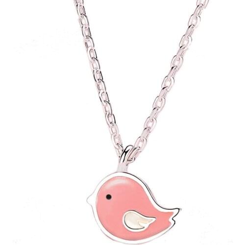 6219 Sterling Silver Necklace Japanese Cartoon Girl Heart Clavicle Chain Cute Pink Bird Pendant Niche Design Animal Necklace