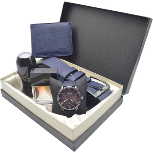 Mens Wristwatch Gift Set Dark Blue - Watch - Avon Perfume - Belt - Wallet
