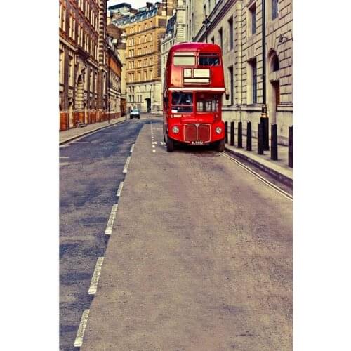 Retro Photography Backdrops Street Bus High Building 3D Backgrounds for Photo Studio Wedding Photos Portrait Photo Shoot Custom