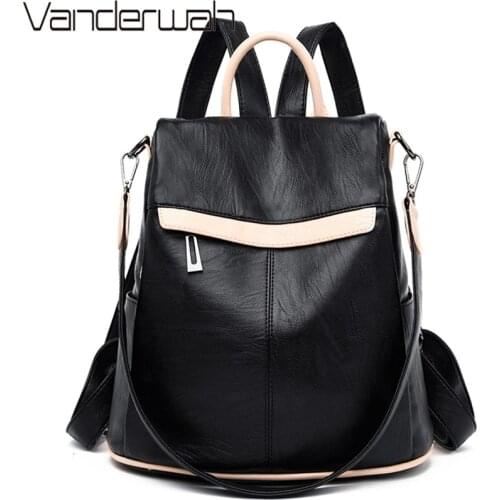 Genuine Brand Women Soft Leather Backpack Female Multifunction Anti-theft Shoulder Bag High Quality School Bags for Teenage Girl