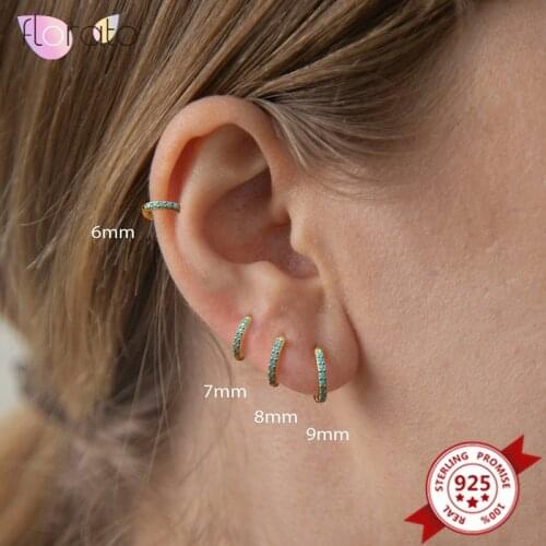 9mm 8mm 7mm 6mm 925 Sterling Silver Ear Buckle Turquoise Earrings for Women Simple CZ Huggie Small Thin Hoop Earrings Jewelry