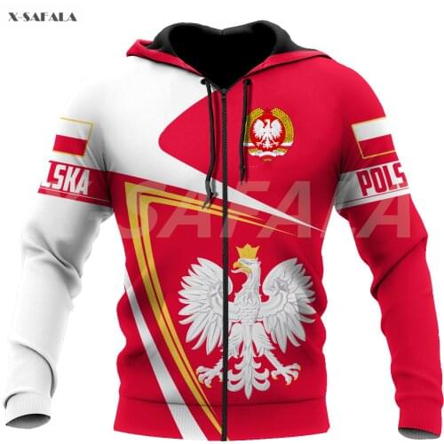 Poland Polska Country Emblem Flag Red 3D Printed Hoodie Man Women Pullover Tracksuit Outwear Zipper Sweatshirt Casual Harajuku