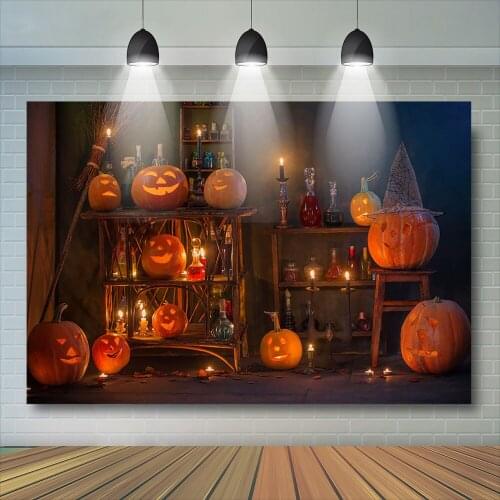 Pumpkin House Halloween Party Photography Backdrop Kids Child Birthday Decor Fireplace Armchair Photo Props Baby Photo Studio