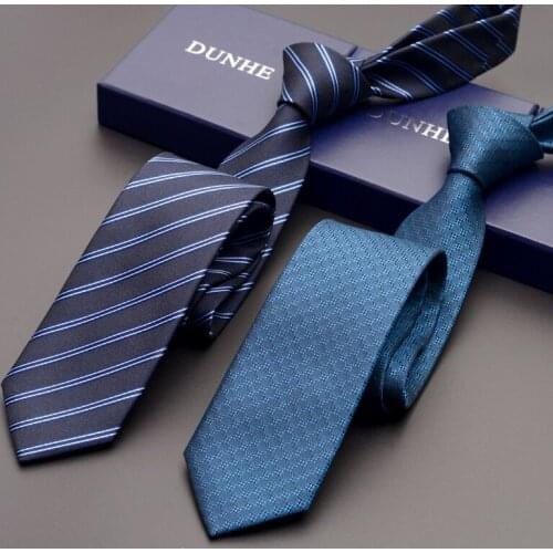 High Quality 2019 New Silk Formal Wedding Ties for Men Tie slim 6cm Necktie Designers Brand Deep Blue Neck Tie with Gift Box