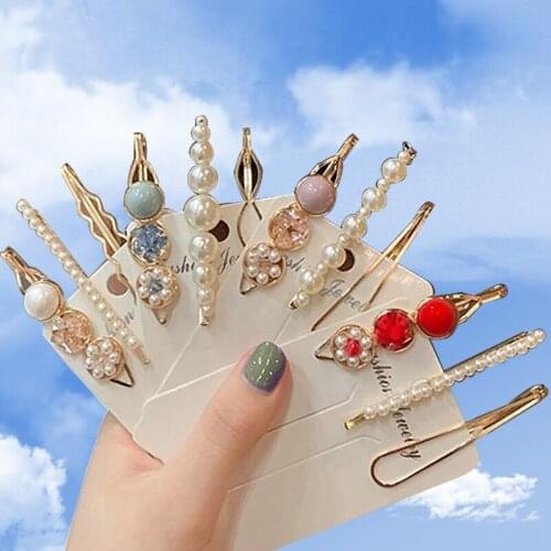 Han Version Of A Word Clip Set Imitation Pearl Gravel Hairpin For Woman Sweet Temperament Girl Heart Hairpin