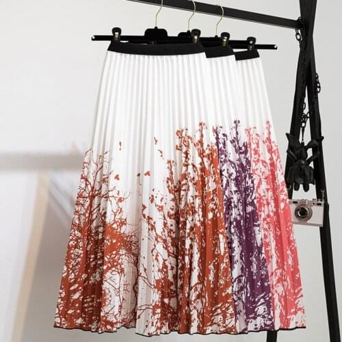 2021 Summer New Fashion Women Digital Printing Elastic Waist Tie Dye Pleated Skirt Casual Beachwear
