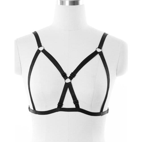 Woman Fetish Bondage Harness Black Sexy Lingerie Goth Rave Body Harness Punk Cage Bra Open Chest Bra Elastic Body Cage