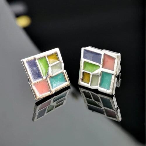 2020 Delicate Mixed Color Square Stud Earring Trendy Cute Metal Colorful Resin Statement Earrings for Women Party Accessories