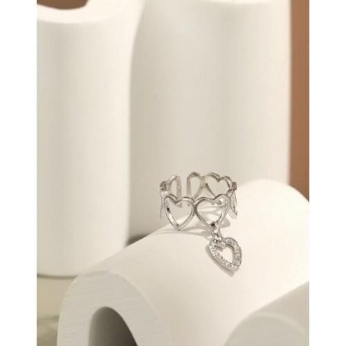 Real 925 sterling silver hollow love heart rings for women fine jewelry, minimalist engagement ring silver 925 wedding gifts