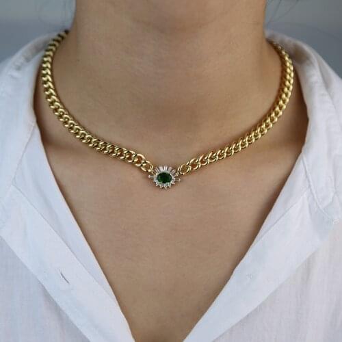 Big heavy cuban choker necklace green cubic zirconia cz cuban women choker