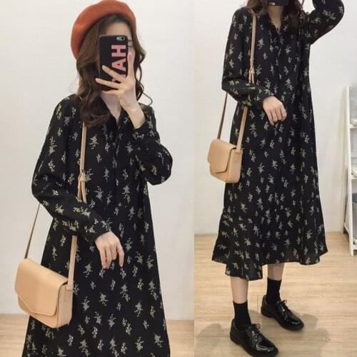 Long Sleeve Dress New Long Loose Autumn Clothing Floral Chiffon Ruffled Long Woman Dresses Vestido De Mujer Femme Robe