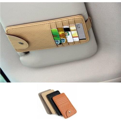 1 PC Car Sun Visor Storage Clip Pocket Organizer With Card Holder Auto Bank Business Card Glasses Clip PU Leather Cars Interior