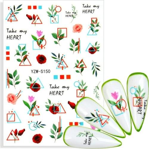 1pc Green Leaf Summer Nail Sticker English Gothic Butterfly Adhesive Sliders Nail Decoration Manicure Geometry Flower Design