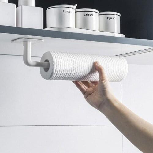 1pcs Self-adhesive Kitchen Accessories Under Cabinet Paper Roll Rack Tissue Hanger Storage Shelf Towel Storage Holder Bathroom