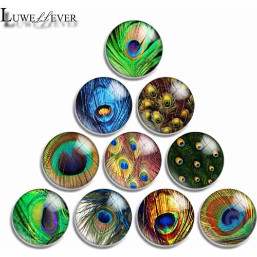 12mm 10mm 16mm 20mm 25mm 30mm 561 Peacock Feather Mix Round Glass Cabochon Jewelry Finding 18mm Snap Button Charm Bracelet