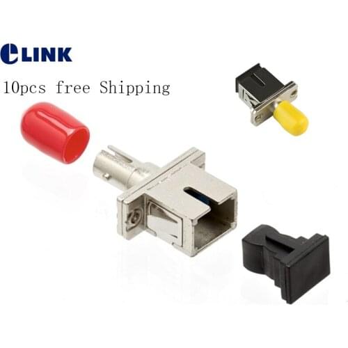 10pcs SC TO ST simplex adapter metal fiber optic connector red yellow SM MM coupler ftth factory supply free shipping ELINK