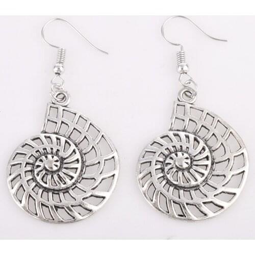 29*35MM vintage tibetan silver plated conch shell earrings for women metal alloy drop dangle earring jewelry fashion jewellery