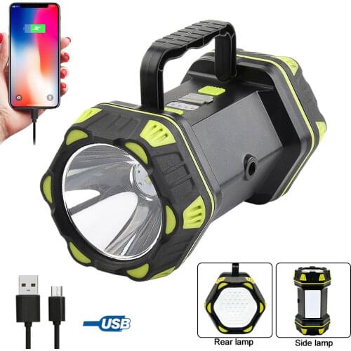 8 Modes Strong Light Portable Searchlight With COD Side Light USB Charging Display Camping Light Waterproof IP55 Phone Charger