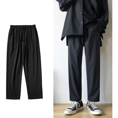 Winter Man Pants Korean Drape Casual All-match Elastic Solid Color Loose Straight Black Pants Men Streetwear