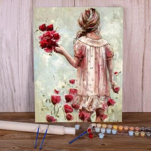 Flower Girl Coloring By Numbers Painting Set Acrylic Paints 40*50 Paiting By Numbers Decorative Paintings Crafts Handicraft