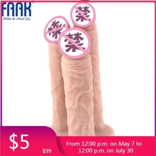 FAAK 22cm*11.9cm Silicone Masturbation Device Three-Head Skin Simulation Penis Adult Sex Big Anal Plug Dildo
