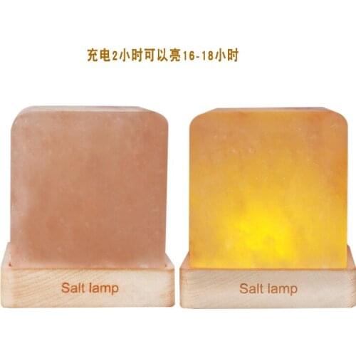 Quadrate Crystal Salt Lamp LED Block Wood Base Creative Night Lamp Bedside Bedroom Lamp Table Lamp USB Christmas Lights