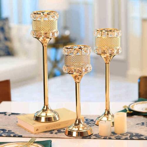 IMUWEN Crystal Candle Holder Delicate Candlestick Romantic Table Vase Centerpiece For Party Candle Holder Home Decor