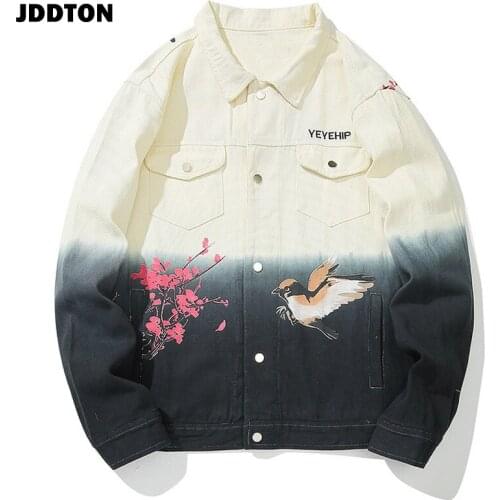 JDDTON Mens Women Jackets Autumn Flowers Printing Windbreaker Loose Casual Outwear Fashion Brand Hip Hop Male Female Coat JE312