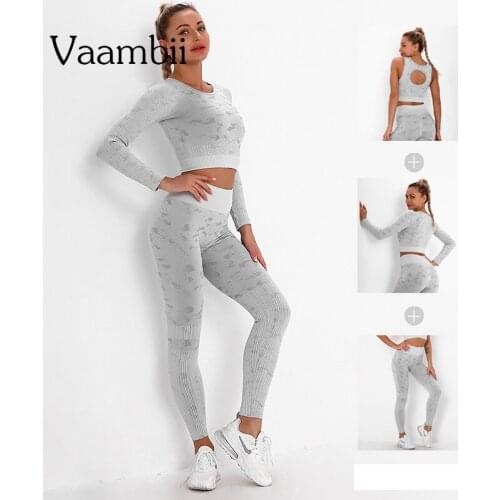 Camo Tracksuit For Women 2021 Seamless Suit Sports Womens Knitted Suits 3 Piece Fitness Clothing Leggings And Top Yoga Kit