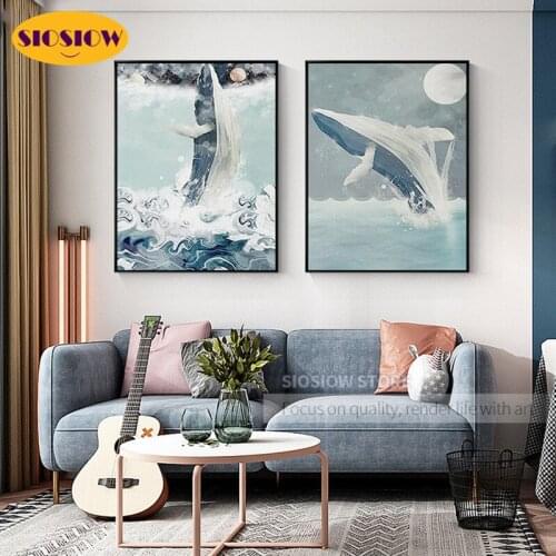 Cartoon 5D Diy Diamond Painting Whales Breach Sea Full Drill Square 3D Daimond Mosaic Cross Stitch Embroidery Deco Children Room