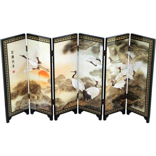 Chinese Lacquer Painting Beautiful Folding Screen Songhe pattern Decoration Crafts