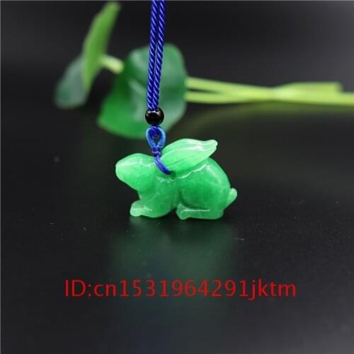 Chinese Pendant Gifts Jewelry Necklace Natural Amulet Jade Women Animal Charm Carved Fashion Rabbit for Green Jadeite Hand Men