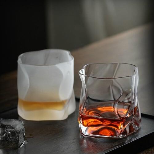 Creative Japanese Style Irregular Design Crystal Frosted Whiskey Glass Gold Edge Folds Whisky Tumbler Brandy XO Cup With Box