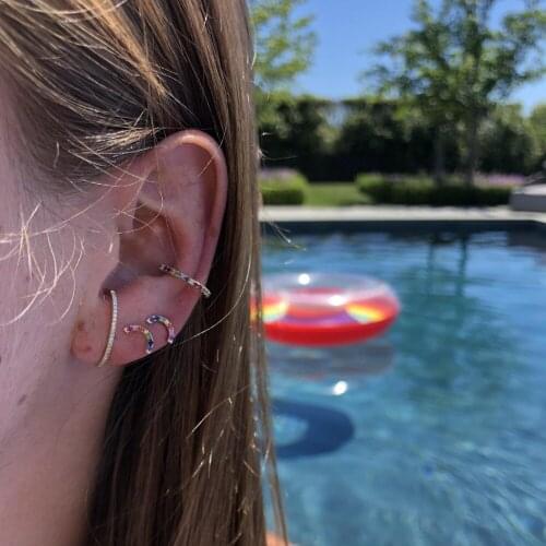 Minimalist 925 sterling silver colorful rainbow cz stud earring for women girls circle curved bar shape stacking earring jewelry