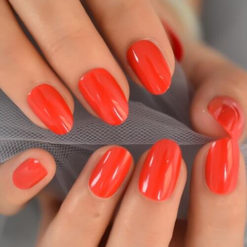 Full Cover False Nails Short French Nail Art Tips Solid Red Press On Nails UV Gel Faux Ongles Forms