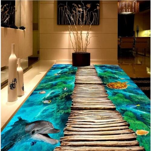 Floor Painting 3D Wallpaper Wooden Bridge Blue Ocean Painting Mural-3d PVC Wallpaper Self-adhesive Floor Wallpaper-3d 3D Floor