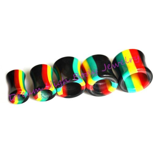 New Arrival Ear Plug Jamaican Rasta Rainbow FLESH tunnel Hole flare hot sale Popuplar Colorful Ear Piercing Earring Stud