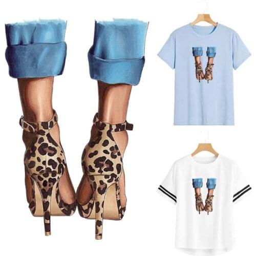 High Heels Patches Parches Heat Print On T-Shirt Dresses Sweater Diy Garment Washable Iron-On Transfers Classic Leopard Print